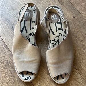 Fly London peep-toe slingback wedge sandals beige leather Size 41